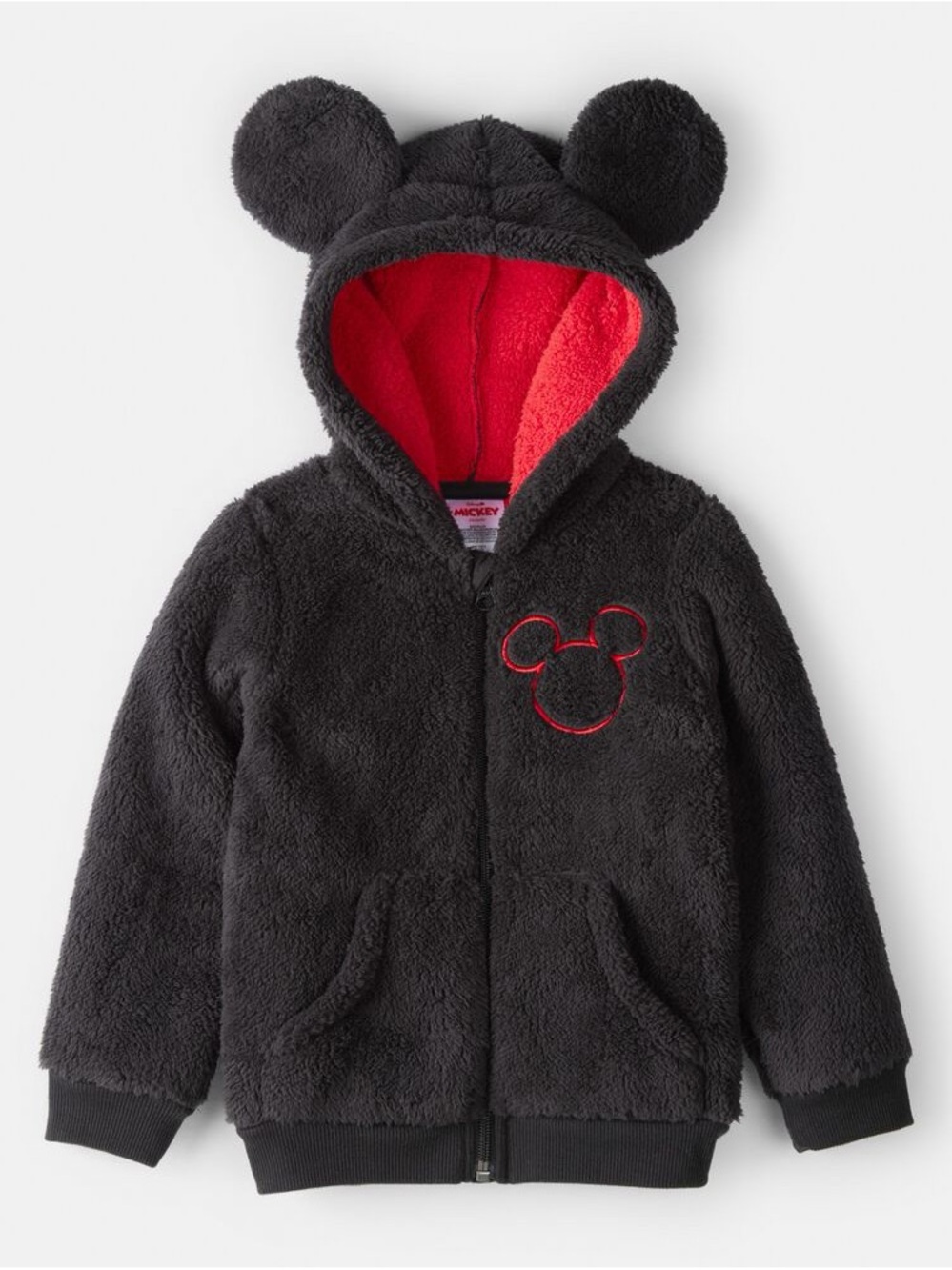 🆕 Carter's Black Fuzzy Mickey Hoodie with Red Lining